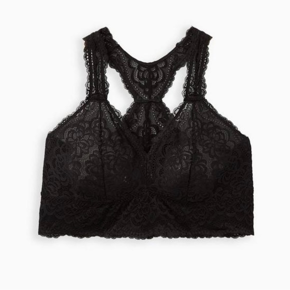 Torrid Black Unlined Solid Racerback Lace Bralette 3 - Picture 5 of 6